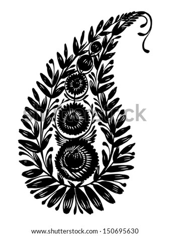 black flower composition, hand drawn, illustration in Ukrainian folk style