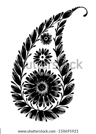 black flower composition, hand drawn, illustration in Ukrainian folk style