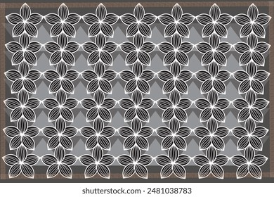 Black flower drawing shows a simple pattern. On a geometric background.