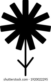 Black flower with eight long rectangle shaped petals, illustration, vector on white background.