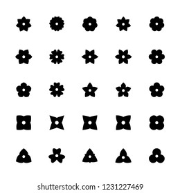 Black flower glyphs for design. Set of floral silhouette icons..