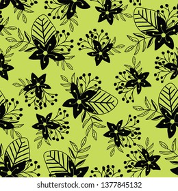 black flower with green background vector seamless pattern - Great for wallpaper,backgrounds,gifs,surface pattern design,packaging design projects,