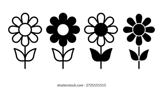 Paquete de icono de flor negra que representa la jardinería, la naturaleza y los Elementos florales. Perfecto para el diseño ecológico, paisajismo visual, decoración y proyectos creativos comerciales.
