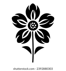Diseño de icono de flor negra, vector, ilustración vectorial, retro mínimo, logotipo de icono floral moderno de mediados de siglo sobre fondo blanco