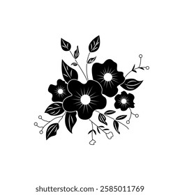 Black flower icon design, vector, vector illustration, minimal retro mid century modern floral icon logo