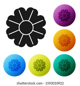 Black Flower icon isolated on white background. Set icons colorful circle buttons. Vector Illustration