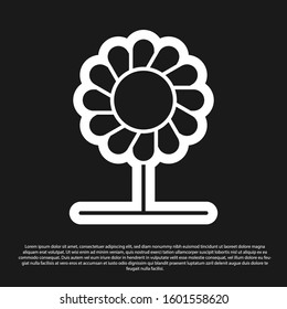 Black Flower icon isolated on black background.  Vector Illustration