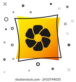 Black Flower icon isolated on white background. Yellow square button. Vector