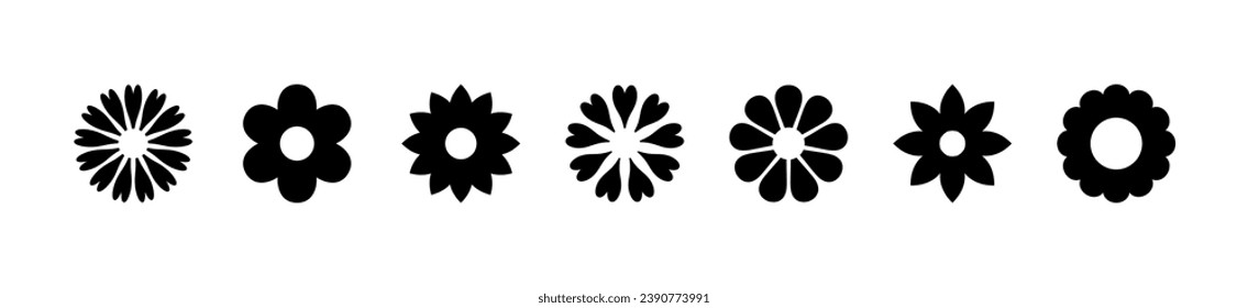 Juego de iconos de flor negra. Hojas florales en flor sobre fondo blanco. ilustración vectorial