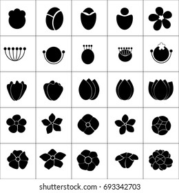 Black flower icon set on white background