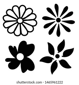 Black Flower Icon Set Vector On White Background