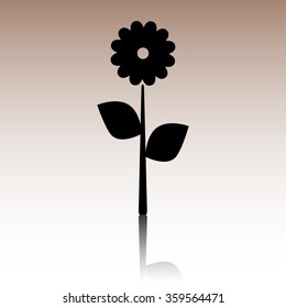 Black Flower icon. Vector illustration with reflection