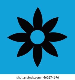 Black flower icon vector illustration. Blue background