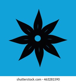 Black flower icon vector illustration. Blue background