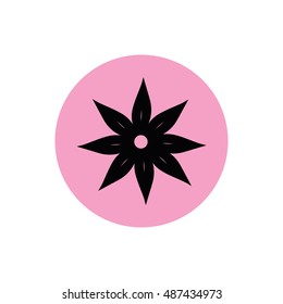 Black flower icon vector illustration. Pink button. Pink circle
