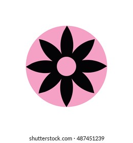Black flower icon vector illustration. Pink button. Pink circle
