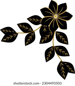 Ilustración de flores negras y hojas