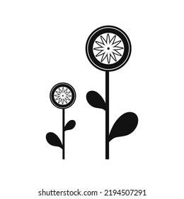 Flor negra y hojas sobre fondo blanco Ilustración vectorial