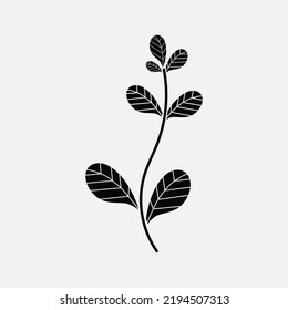 Flor negra y hojas sobre fondo blanco Ilustración vectorial