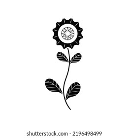 Black Flower and Leafs on white background Vector Illustration