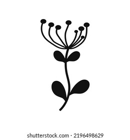 Black Flower and Leafs on white background Vector Illustration