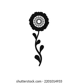 Flor negra y hojas sobre fondo blanco Ilustración vectorial