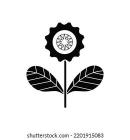 Black Flower and Leafs on white background Vector Illustration