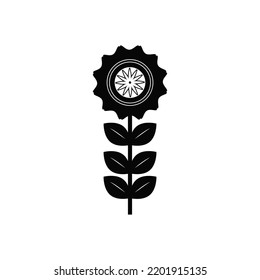 Flor negra y hojas sobre fondo blanco Ilustración vectorial