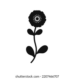 Flor negra y hojas sobre fondo blanco Ilustración vectorial	