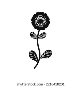 Flor negra y hojas sobre fondo blanco Ilustración vectorial	