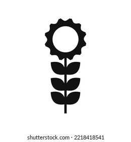 Flor negra y hojas sobre fondo blanco Ilustración vectorial	