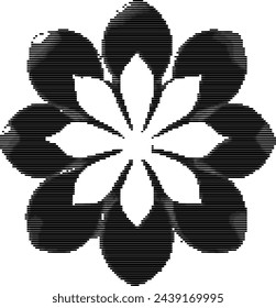 black flower logo with 8 petals made from stripes