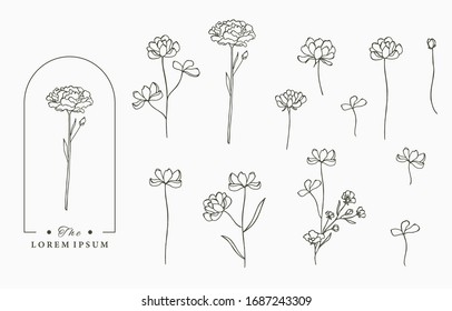 Black flower logo collection with leaves,geometric.Vector illustration for icon,logo,sticker,printable and tattoo