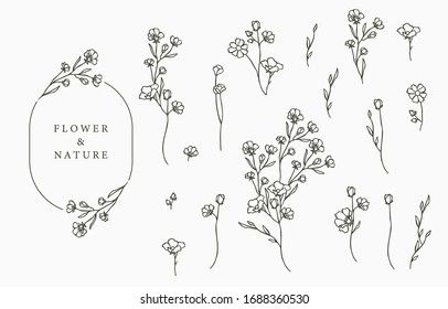 Black flower logo collection with leaves,geometric.Vector illustration for icon,logo,sticker,printable and tattoo