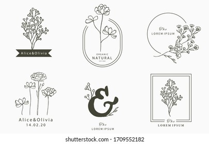 Black flower logo collection with leaves,geometric.Vector illustration for icon,logo,sticker,printable and tattoo