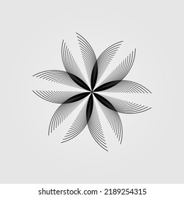 Black Flower on white background Minimal abstract symbol Circle vortex logo Geometric shape Vector illustration