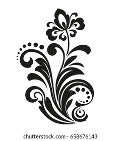 Black flower on a white background. Isolated decoration element. Graphic vectorial pattern.