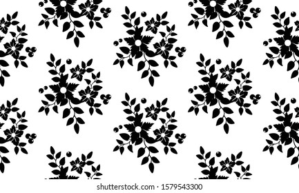 Black flower ornament, abstract floral pattern background.