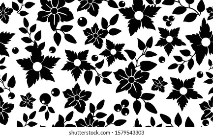 Black flower ornament, abstract floral pattern background.