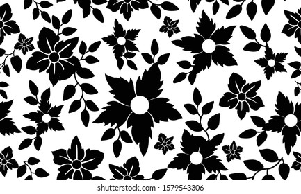 Black flower ornament, abstract floral pattern background.