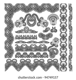 black flower ornamental stripe and decoration pattern  for your design