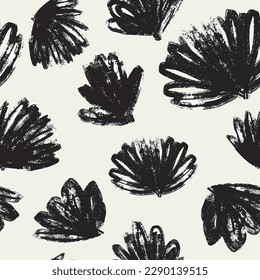 Patrón de pétalos de flores negras. Archivo de ilustración vectorial repetible y modificable. Textura gruesa de pincel, marcador o tinta. Papel pintado a mano, papel pintado.