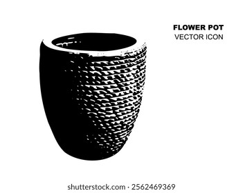 Black Flower Pot, Flowerpot Icon, Ceramic Pottery, Clay Handicraft, Garden Vase Design, Decorative Flower Pot Vector Illustration