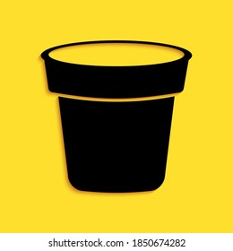 Icono de la olla de flores negras aislado en fondo amarillo. Estilo de sombra larga. Vector.