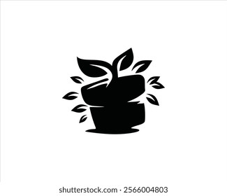 black flower pot vector illustration logo design