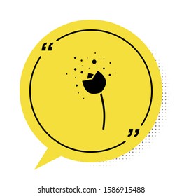 Black Flower producing pollen in atmosphere icon isolated on white background. Yellow speech bubble symbol. Vector Illustration