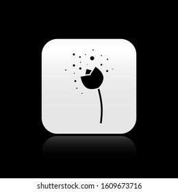 Black Flower producing pollen in atmosphere icon isolated on black background. Silver square button. Vector Illustration