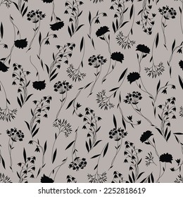 black flower seamless pattern on background