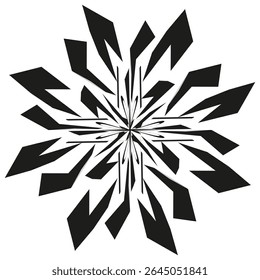 Black flower star. Abstract petal icon. Vector symmetrical shape. Bold radial design.