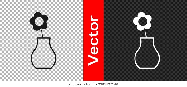 Schwarze Blume in Vase Symbol einzeln auf transparentem Hintergrund.  Vektorgrafik